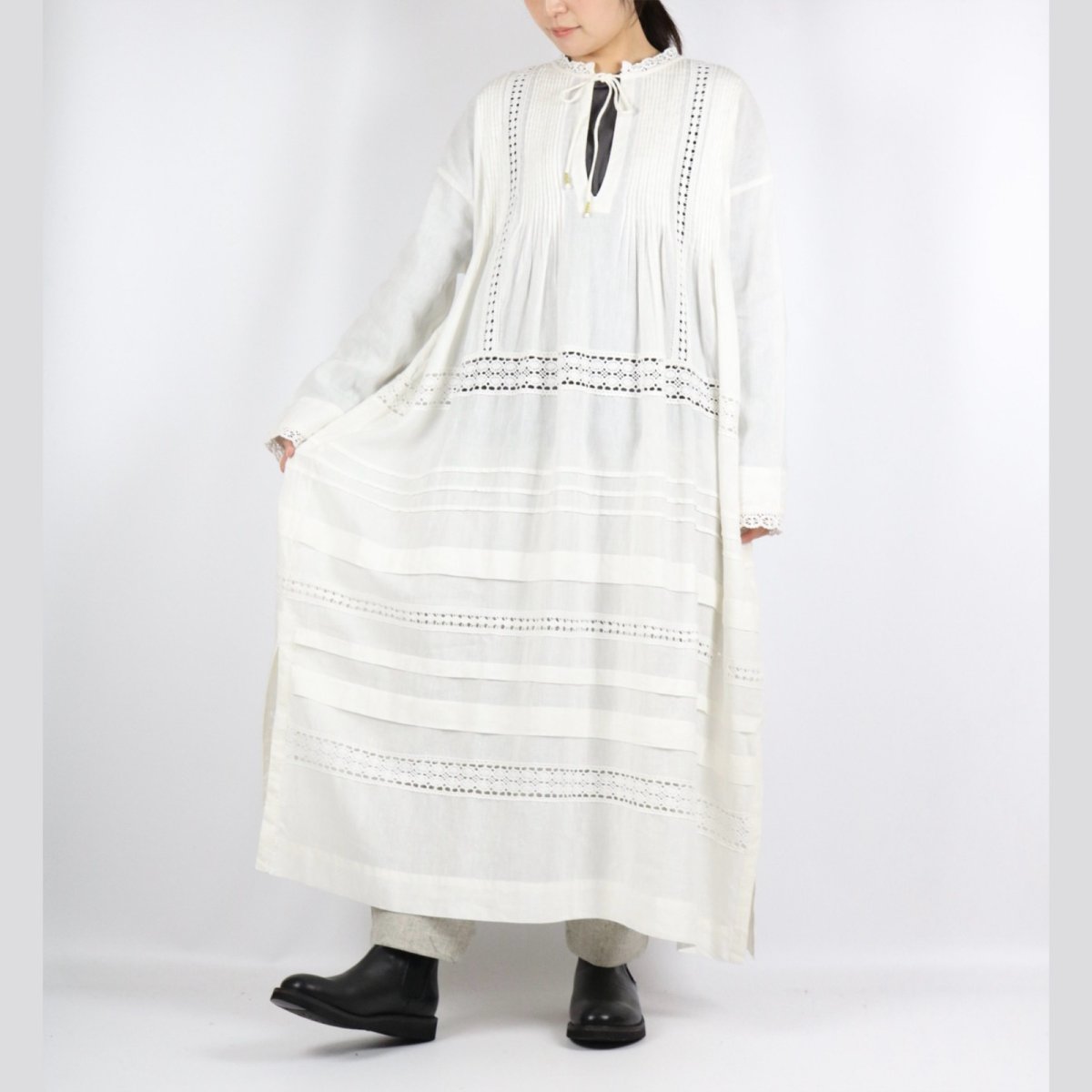 画像3: tumugu リネンコットンキャンバス　ワンピース 2色 (3)