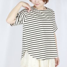 画像4: tumugu スープレコットン ボーダー天竺 裾ラウンド 半袖ロングT 2色 (4)