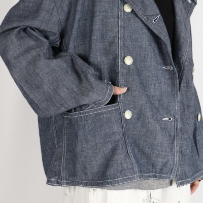 画像1: ARMEN　NAVY CHAMBRAY ROUND COLLAR DOUBLE JACKET　2サイズ