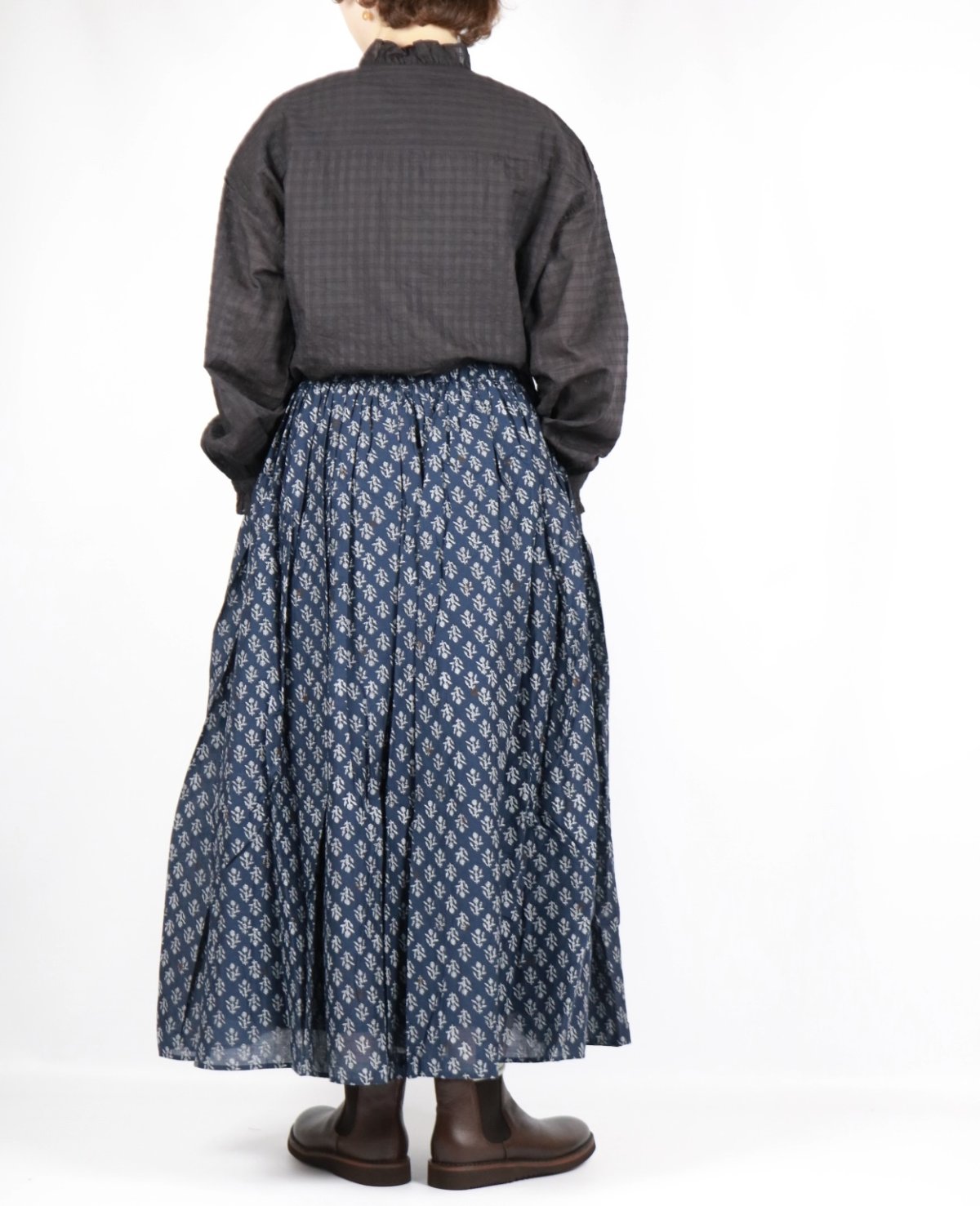 画像14: maison de soil  80s COTTON VOILE FLOWER BLOCK PRINT RAJASTAN TUCK GATHERED SKIRT WITH LINING 2色 2サイズ (14)
