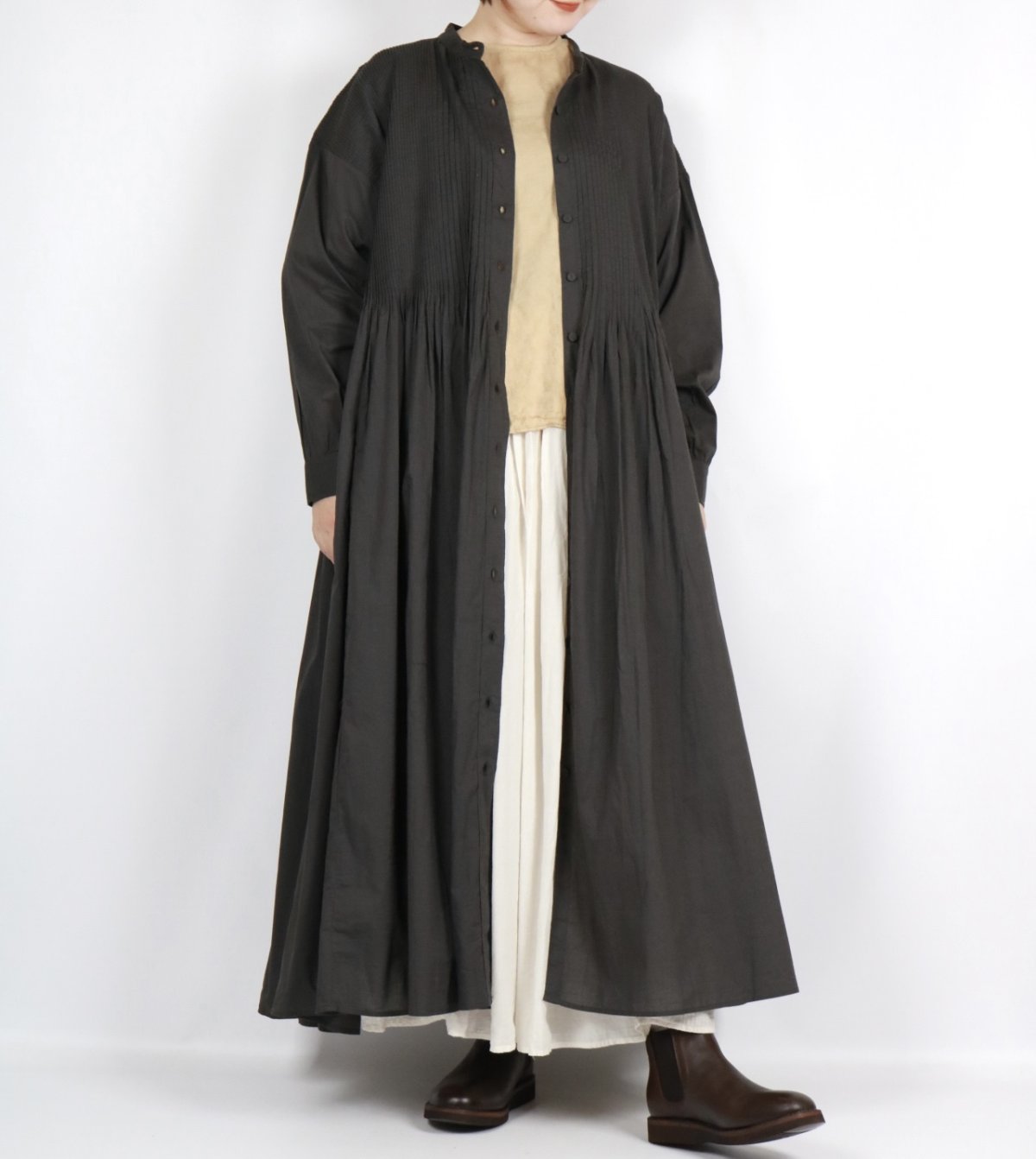 画像27: maison de soil 60s ORGANIC CAMBRIC PLAIN BANDED COLLAR DRESS WITH MINI PINTUCK 2色 (27)