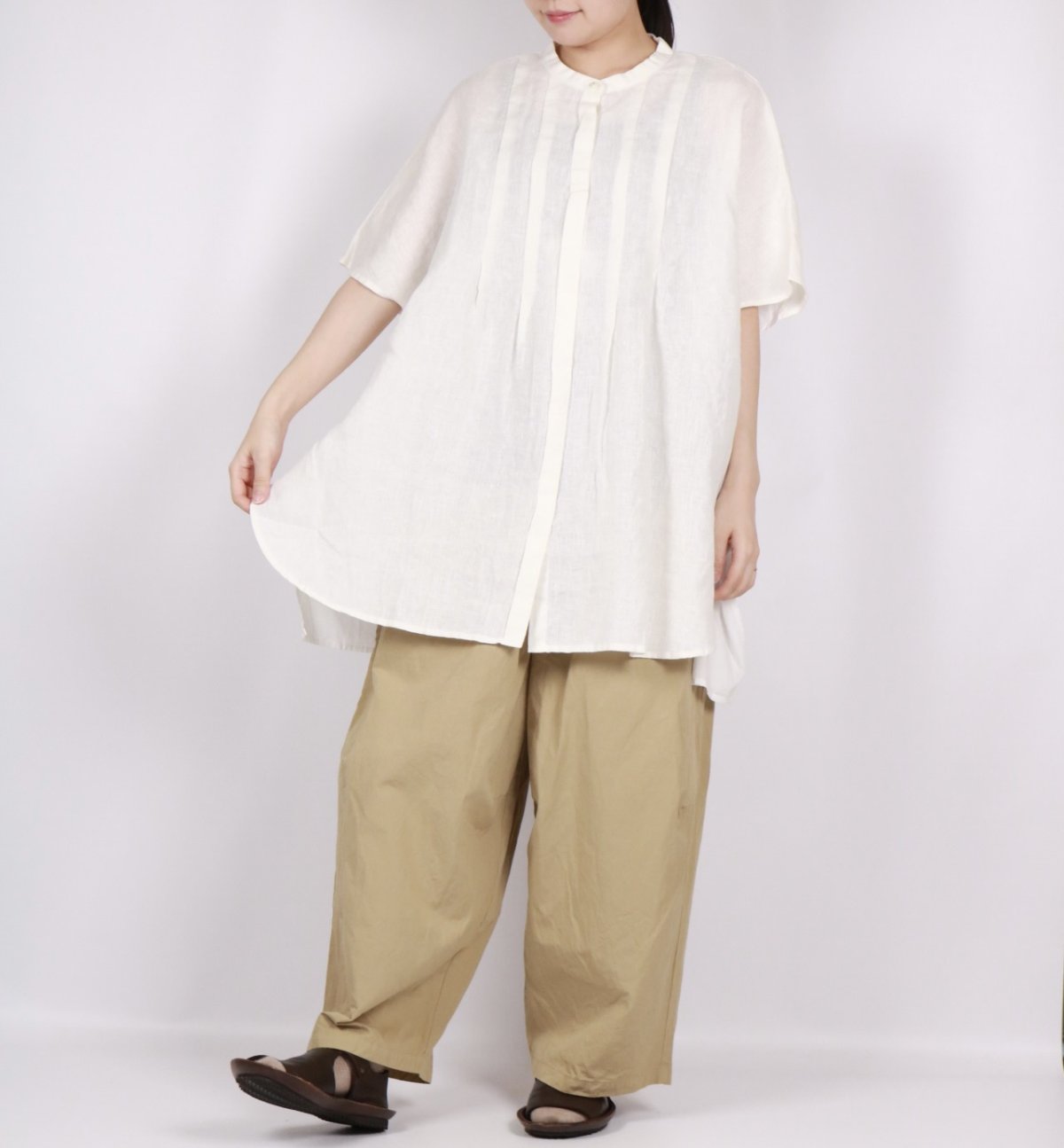 画像19: blue willow  リネン後ろ別布切り替え チュニック　2色 (19)