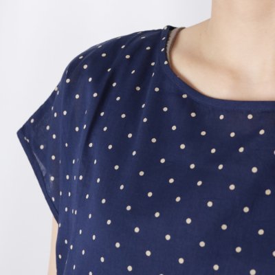 画像1: SOIL  80s COTTON VOILE DOT PRINT(PATCHWORK) BOAT NECK DRESS 