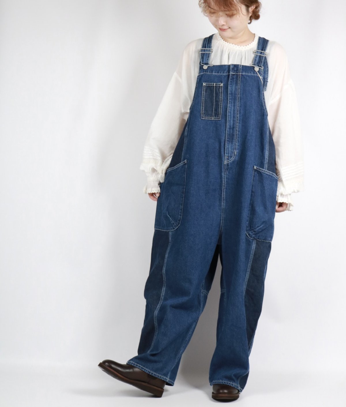 画像1: tumugu: 10ozデニムサロペット FADE BLUE (1)