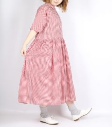 画像3: maison de soil HANDWOVEN COTTON/SILK GINGHAM CHECK REGULAR COLLAR DRESS WITH RAJASTHAN TUCK GATHERER 2色 (3)