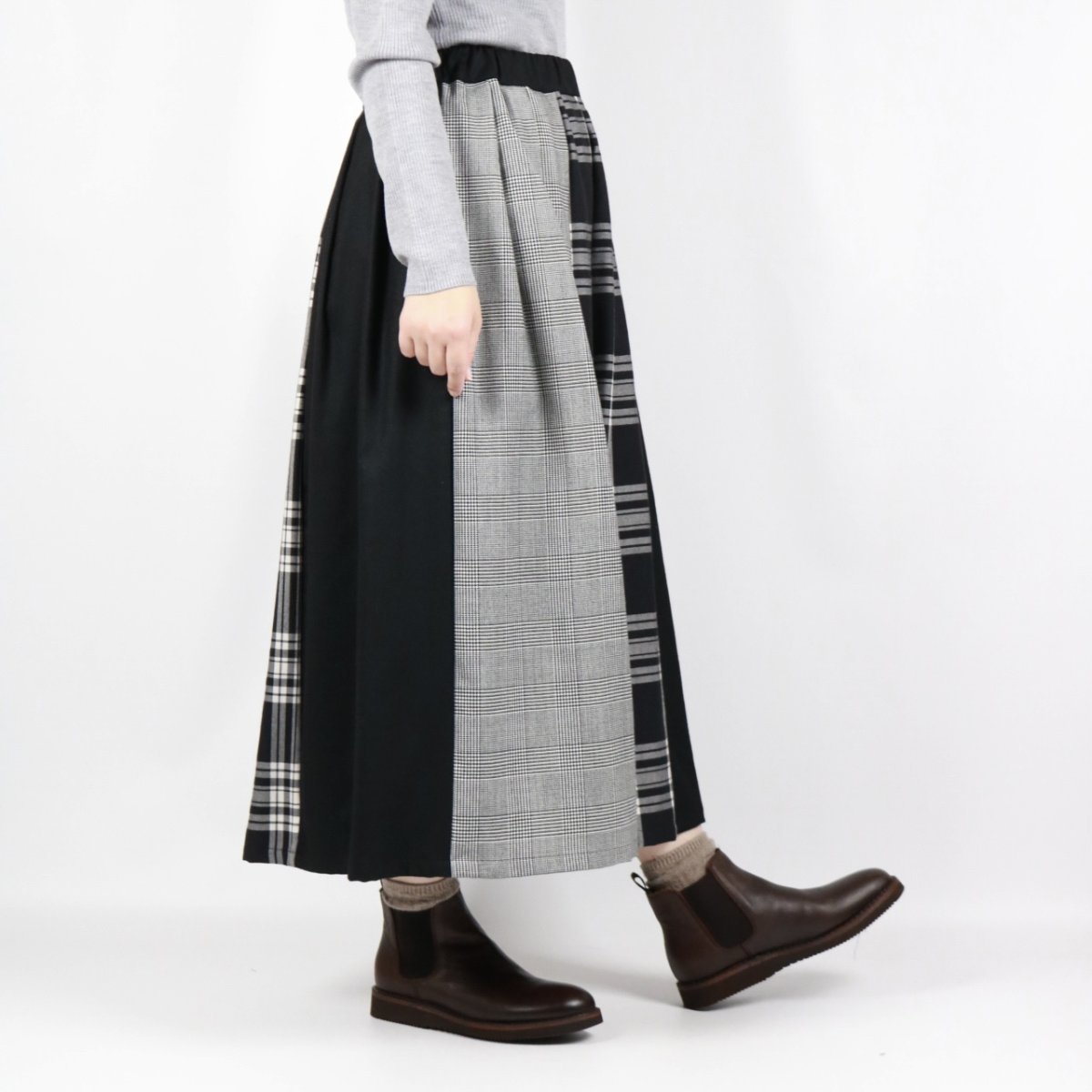 画像2: Vent d’ouest タータンチェック切替イージーロングスカート (2)