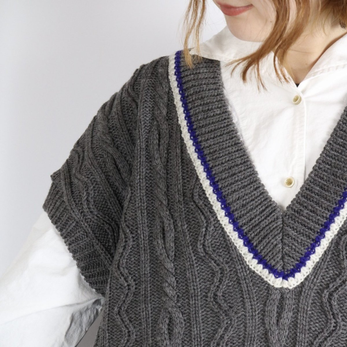 画像10: NARU SIMONE アラン柄チルデンニットベスト2色 (10)