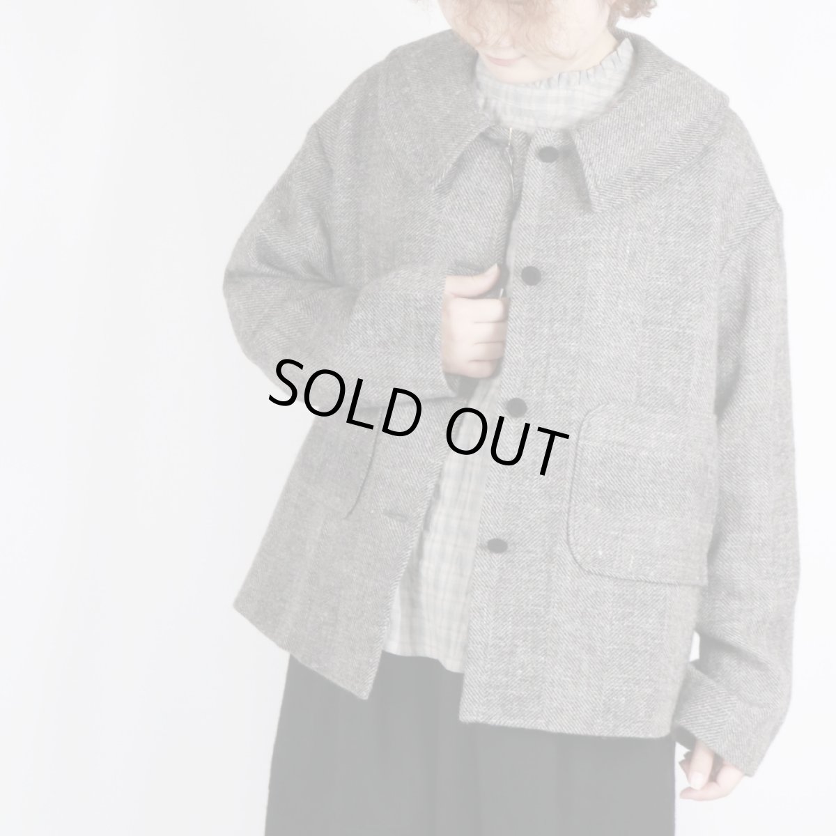 画像3: MAGALI シェットランドウールリネン・フラットカラージャケット／グレイ (3)