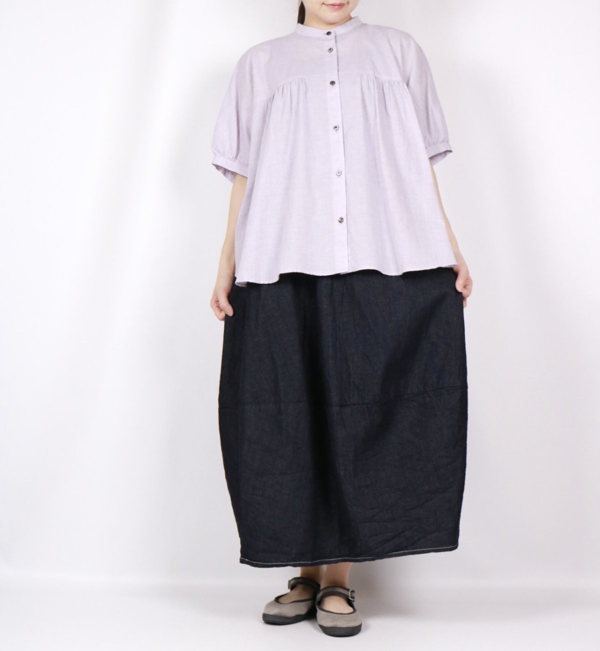 画像23: LUEUF   バンドカラー ギャザーシャツ  2色 (23)