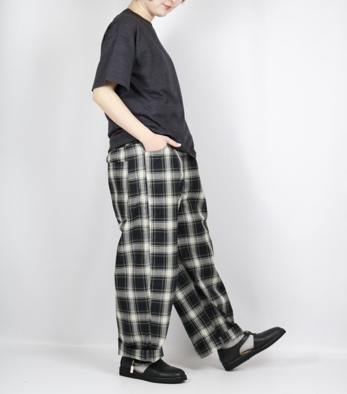 画像7: NARU 高密度ギャバチェックノッポパンツ　2色 (7)