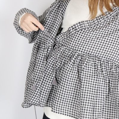 画像1: maison de soil  HANDWOVEN COTTON/SILK GINGHAM CHECK FRILL CASHE COUER  2色