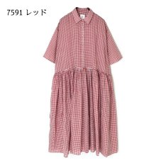 画像14: maison de soil HANDWOVEN COTTON/SILK GINGHAM CHECK REGULAR COLLAR DRESS WITH RAJASTHAN TUCK GATHERER 2色 (14)