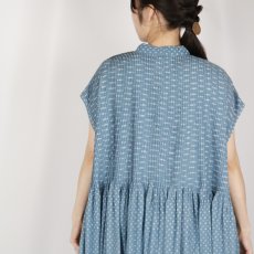 画像7: maison de soil  80s VOILE TRIANGLE BLOCK PRINT BANDED COLLAR FRENCH/SL DRESS WITH PINTUCK 2色2サイズ (7)