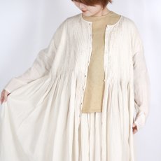 画像23: maison de soil 80s ORGANIC COTTON SMALL CHECK&VOILE PLAIN(OVER DYE) CREW NECK BUTTON SHIRT MAXI DRESS WITH PINTUCK 2色 (23)