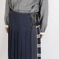 画像19: O'NEIL OF DUBLIN　IRISH LINEN PATCHWORK LOW WAIST PLEATS WRAP SKIRT LENGTH 80cm (WITH PIN)　2色 (19)