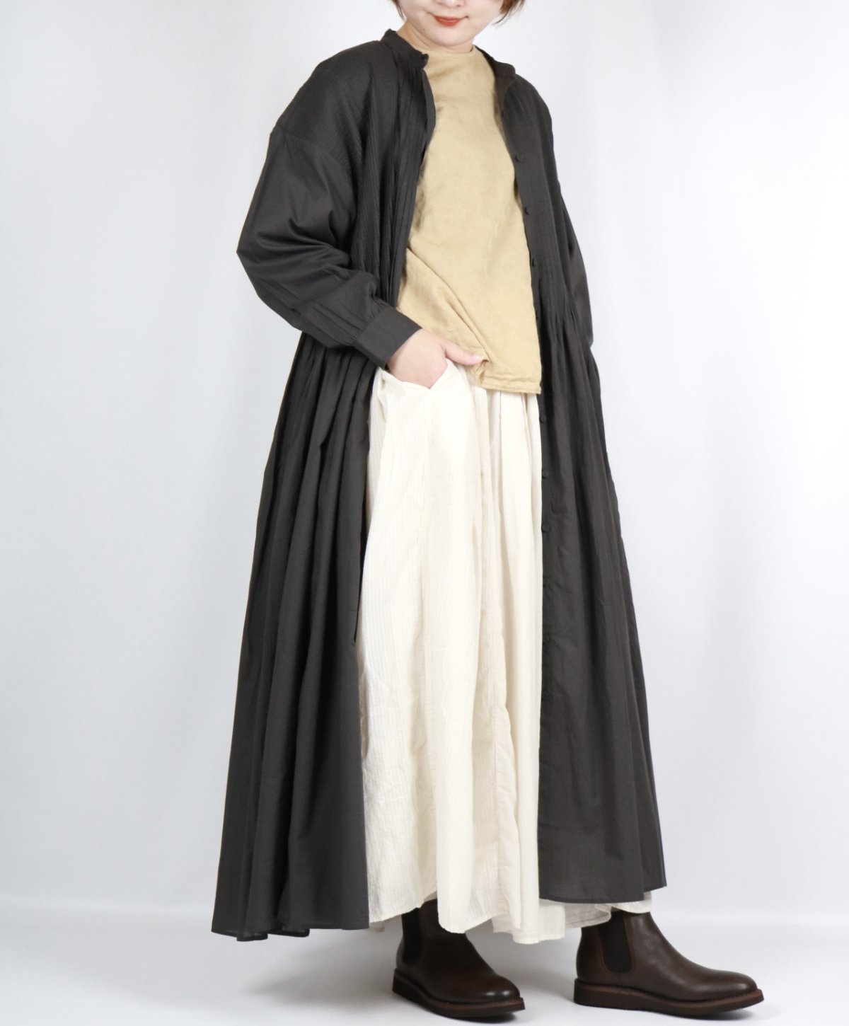 画像30: maison de soil 60s ORGANIC CAMBRIC PLAIN BANDED COLLAR DRESS WITH MINI PINTUCK 2色 (30)