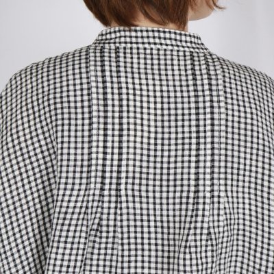 画像2: SOIL  60s LINEN CHECK BANDED COLLAR 3/4SL PINTUCK SHIRT
