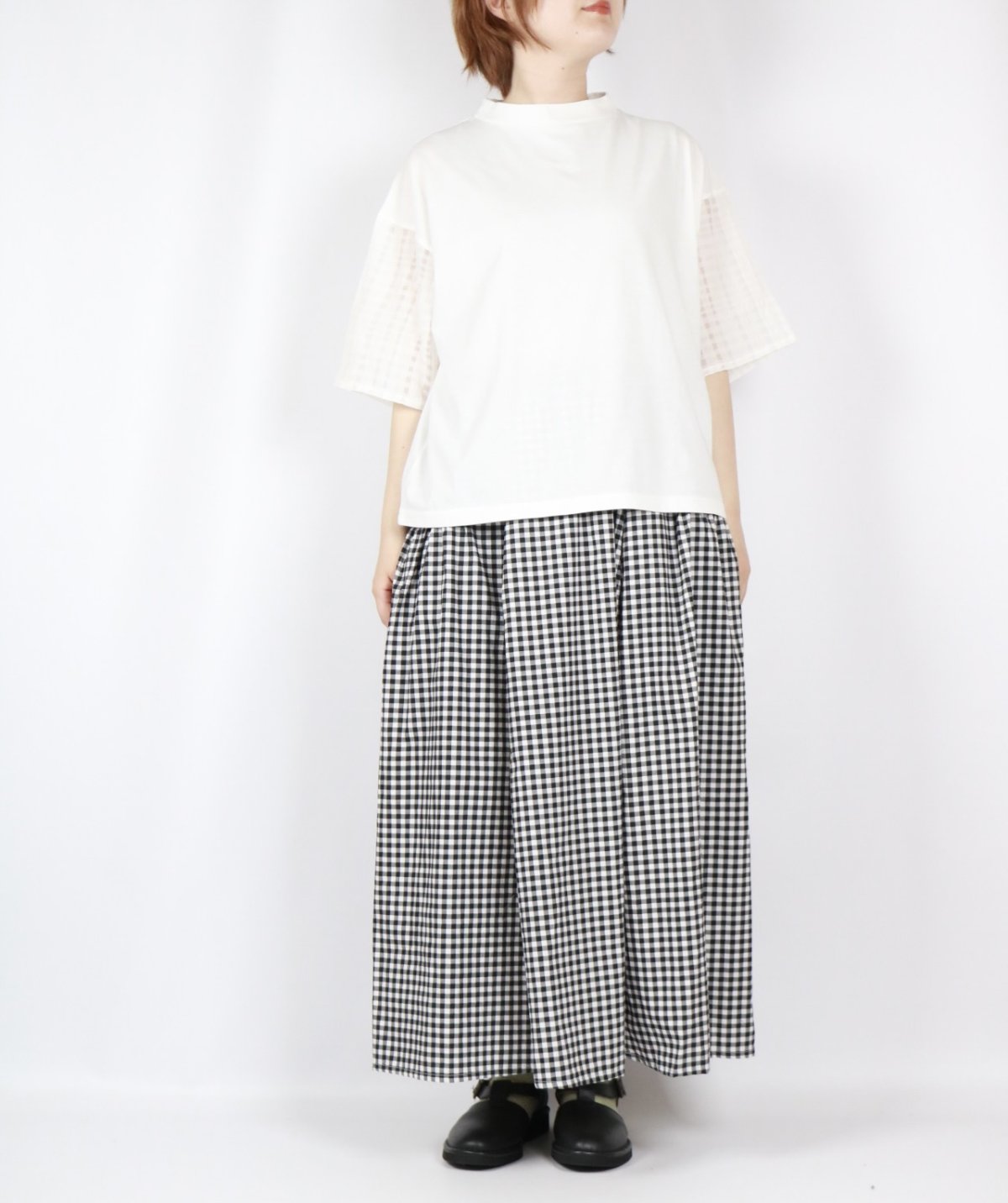 画像6: nachukara ナチュラル天竺袖コンビTシャツ　2色 (6)