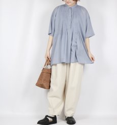画像9: SOIL 80s COTTON VOILE PLAIN BANDED COLLAR S/SL PINTUCK SHIRT 2色 (9)