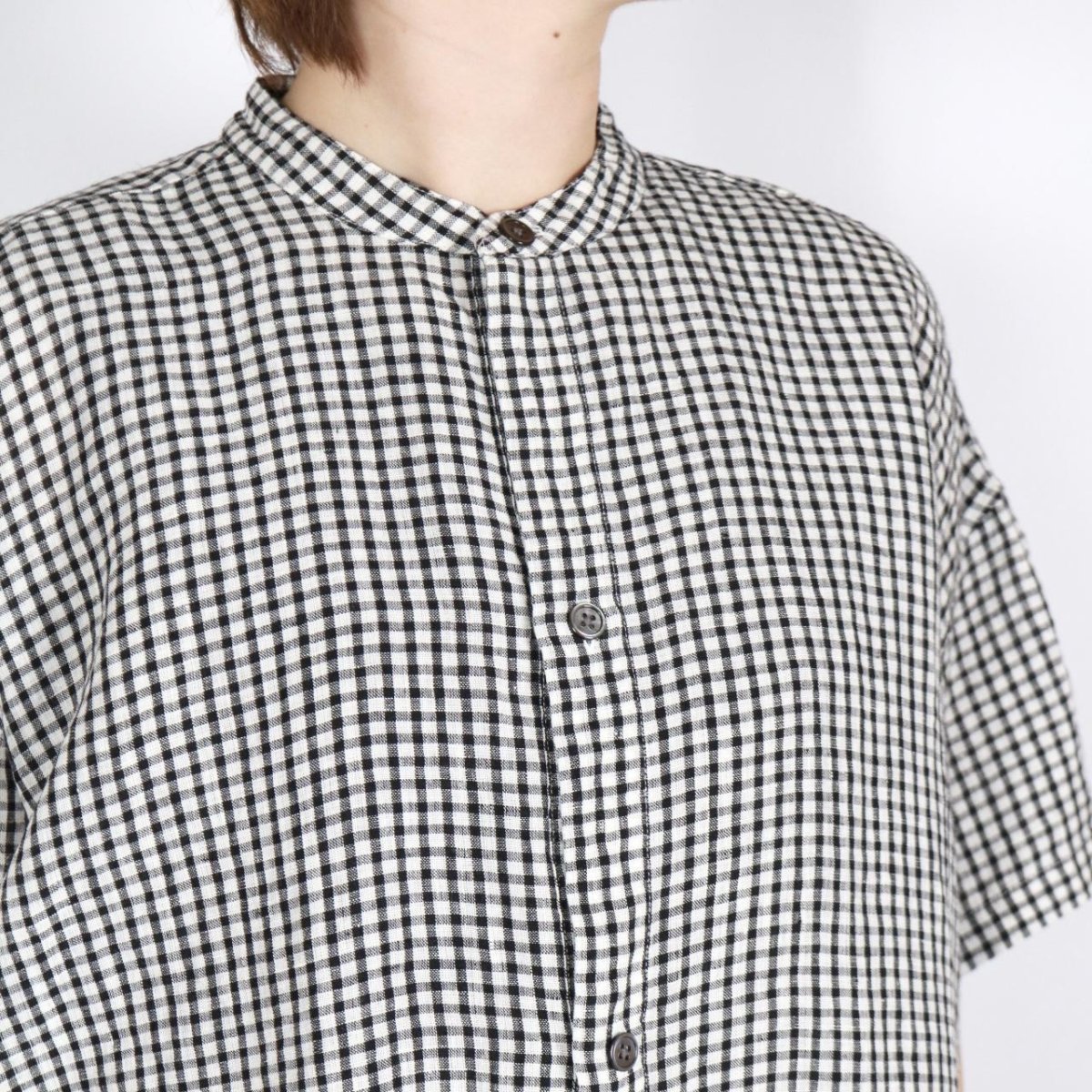 画像8: SOIL  60s LINEN CHECK BANDED COLLAR 3/4SL TUNIC (8)