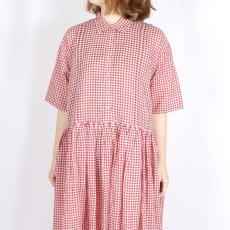 画像7: maison de soil HANDWOVEN COTTON/SILK GINGHAM CHECK REGULAR COLLAR DRESS WITH RAJASTHAN TUCK GATHERER 2色 (7)