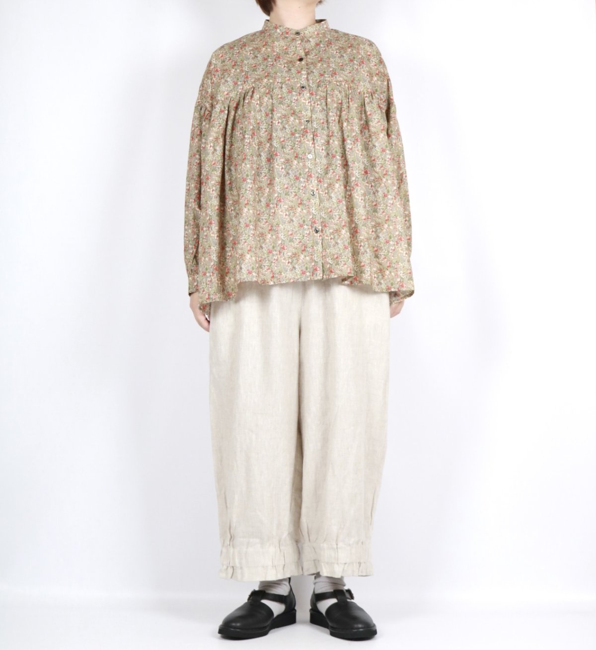 画像10: DIARIES  フラワープリント バンドカラーシャツ   2色 (10)