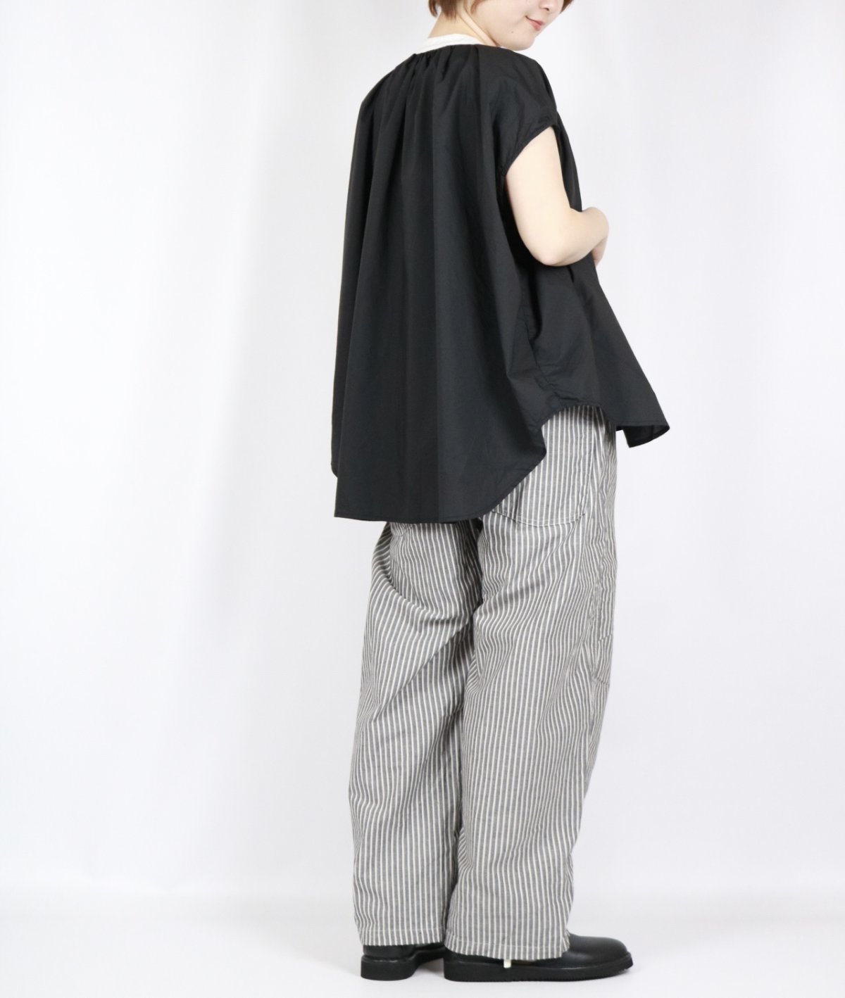 画像22: DIARIES　タイプライターコットン バイカラー フレンチスリーブ ギャザーブラウス　2色 (22)