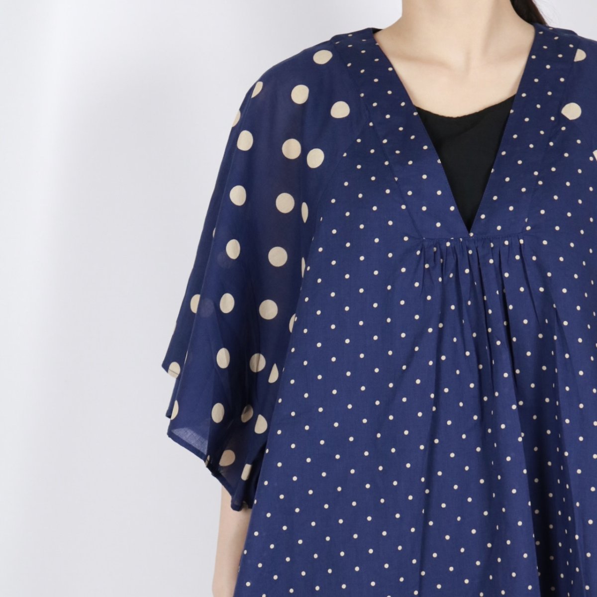 画像22: SOIL  VOILE DOT PRINT(PATCHWORK) V-NECK FRARED SLEEVE PULLOVER  2色 (22)