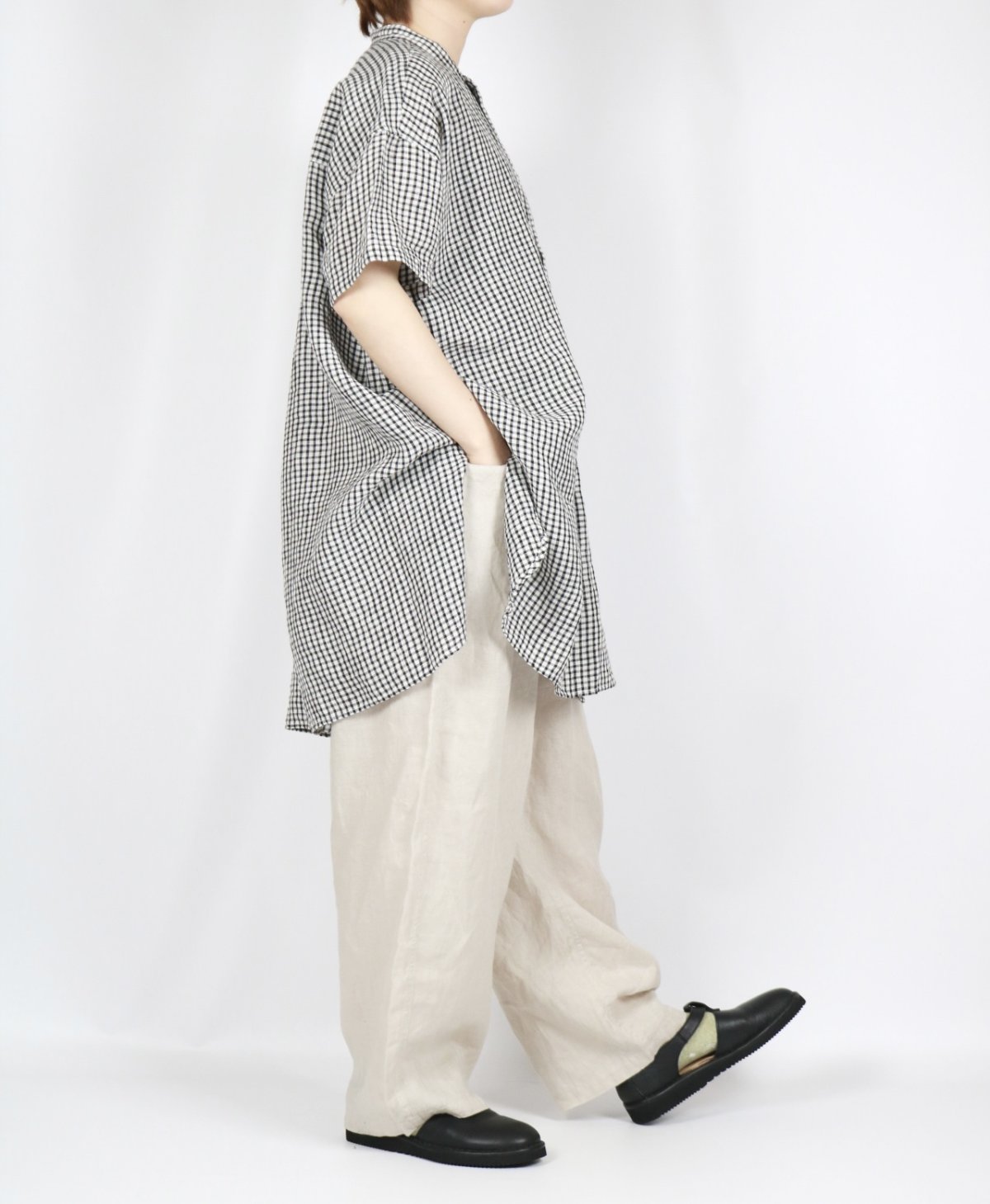 画像6: SOIL  60s LINEN CHECK BANDED COLLAR 3/4SL TUNIC (6)
