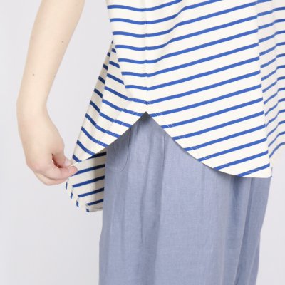 画像1: tumugu スープレコットン ボーダー天竺 裾ラウンド 半袖ロングT 2色