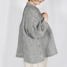 画像2: SOIL  60s LINEN CHECK BANDED COLLAR 3/4SL PINTUCK SHIRT (2)
