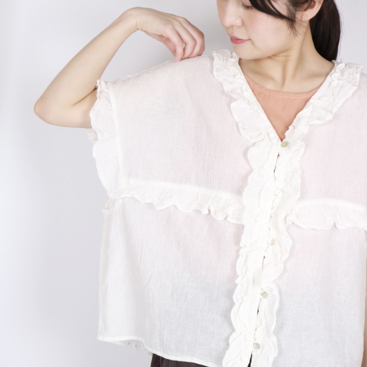 画像29: tumugu: コットンリネン先染めボイルワッシャー ベスト　3色 (29)