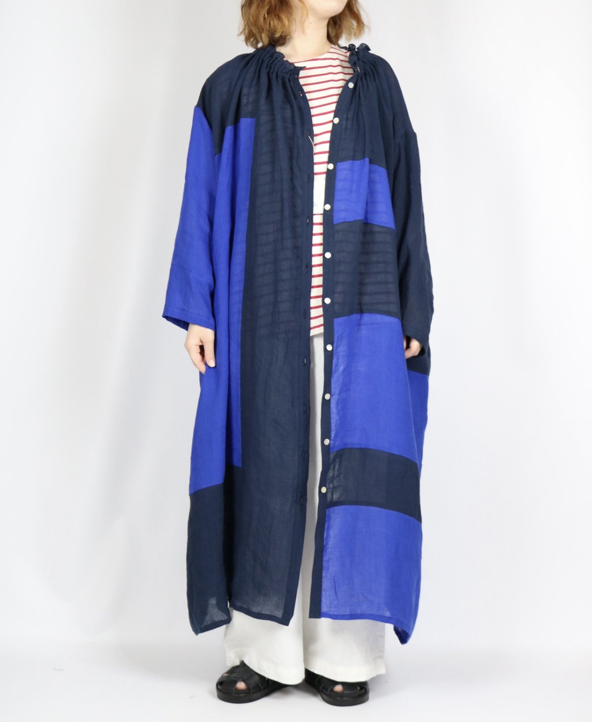 画像1: 20%OFF SALE!  tumugu  パッチワークワッシャーリネン 2wayワンピース (1)