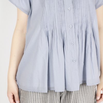 画像2: SOIL 80s COTTON VOILE PLAIN BANDED COLLAR FRENCH/SL PINTUCK SHIRT 2色