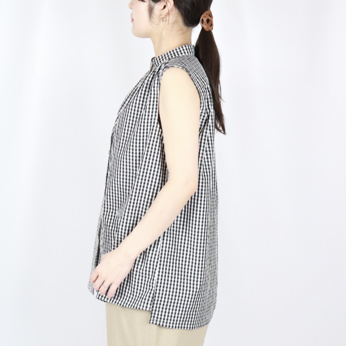 画像14: Vent d'ouest ギンガムチェッククールマックスノースリーブシャツ　2色 (14)