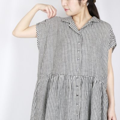 画像1: SOIL 60s LINEN CHECK OPEN COLLAR SHIRT DRESS 2サイズ