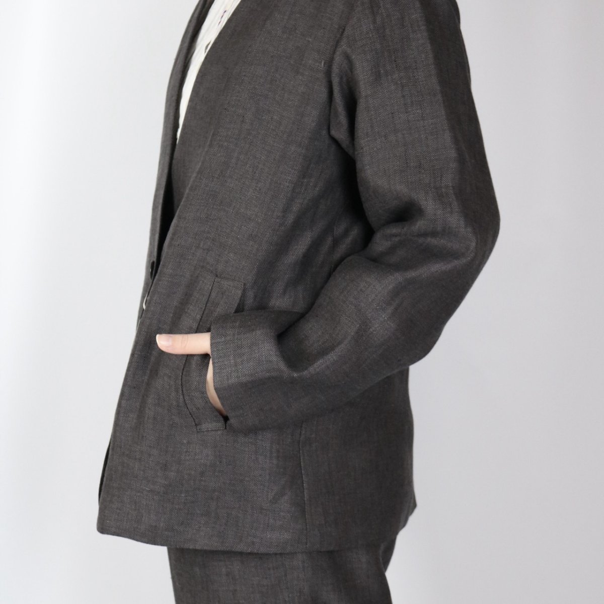 画像8: Michel Beaudouin リネンへリンボンジャケット 3色 (8)