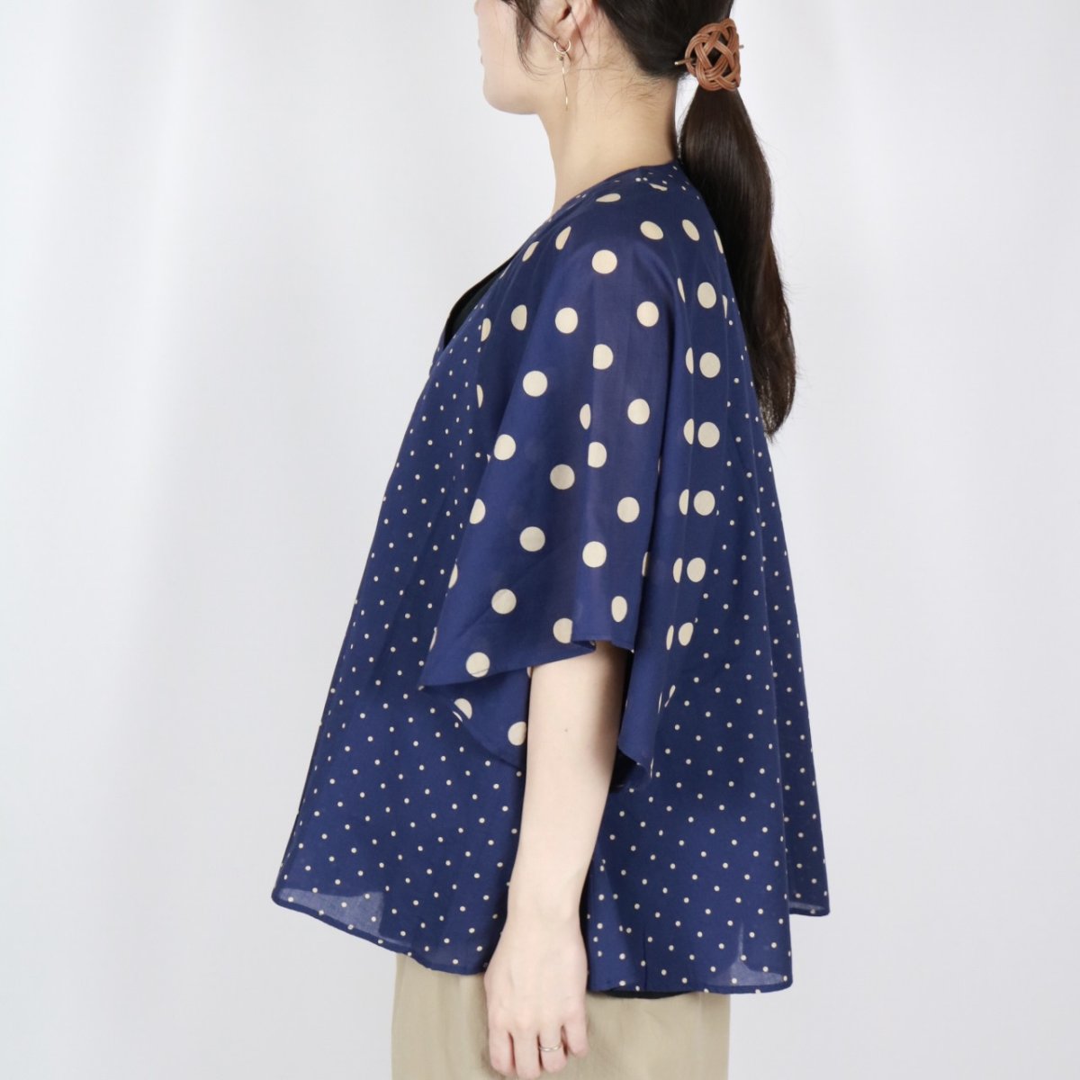 画像20: SOIL  VOILE DOT PRINT(PATCHWORK) V-NECK FRARED SLEEVE PULLOVER  2色 (20)