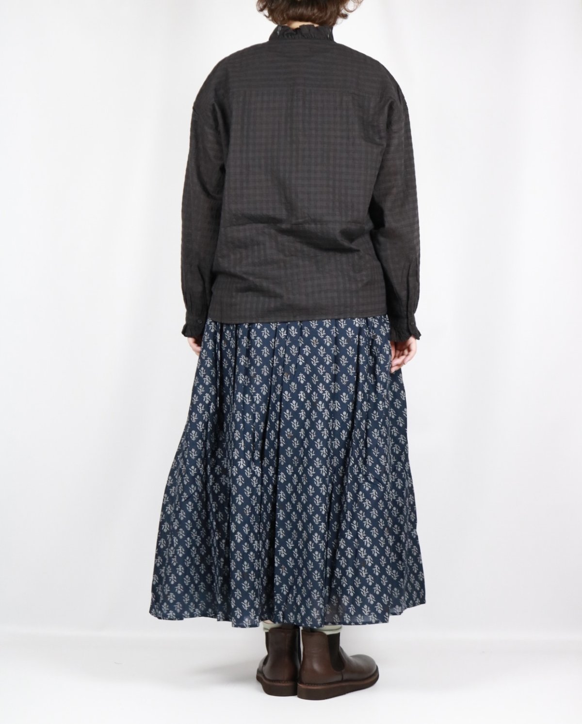 画像17: maison de soil  80s COTTON VOILE FLOWER BLOCK PRINT RAJASTAN TUCK GATHERED SKIRT WITH LINING 2色 2サイズ (17)