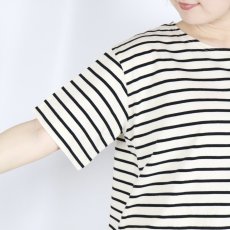 画像10: tumugu スープレコットン ボーダー天竺 裾ラウンド 半袖ロングT 2色 (10)