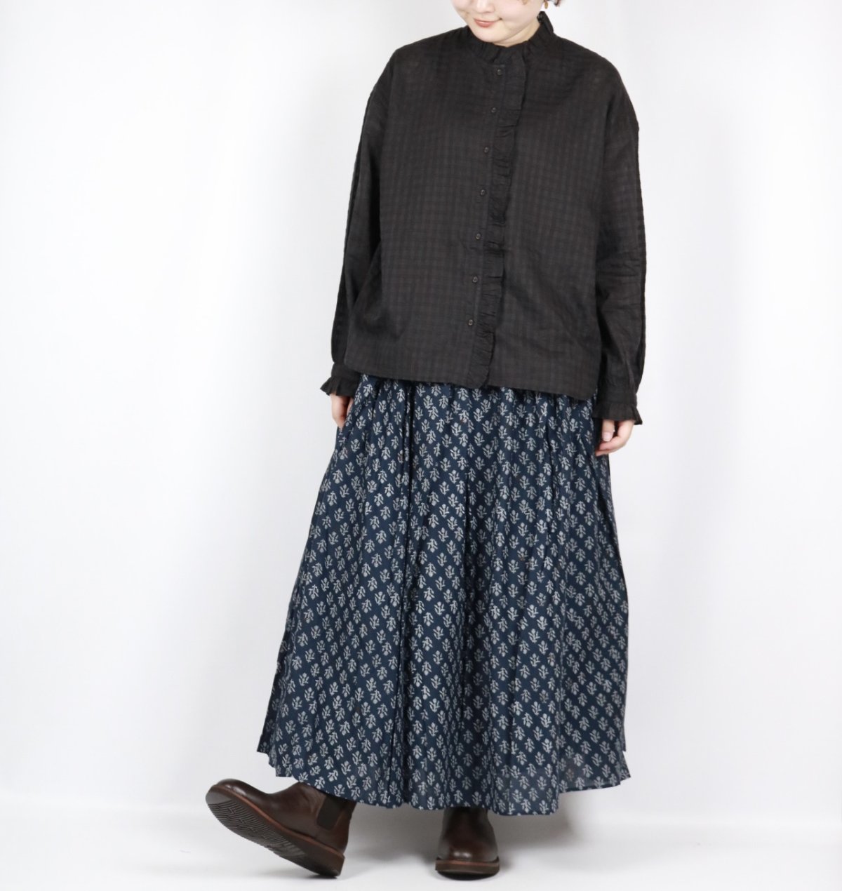 画像15: maison de soil  80s COTTON VOILE FLOWER BLOCK PRINT RAJASTAN TUCK GATHERED SKIRT WITH LINING 2色 2サイズ (15)