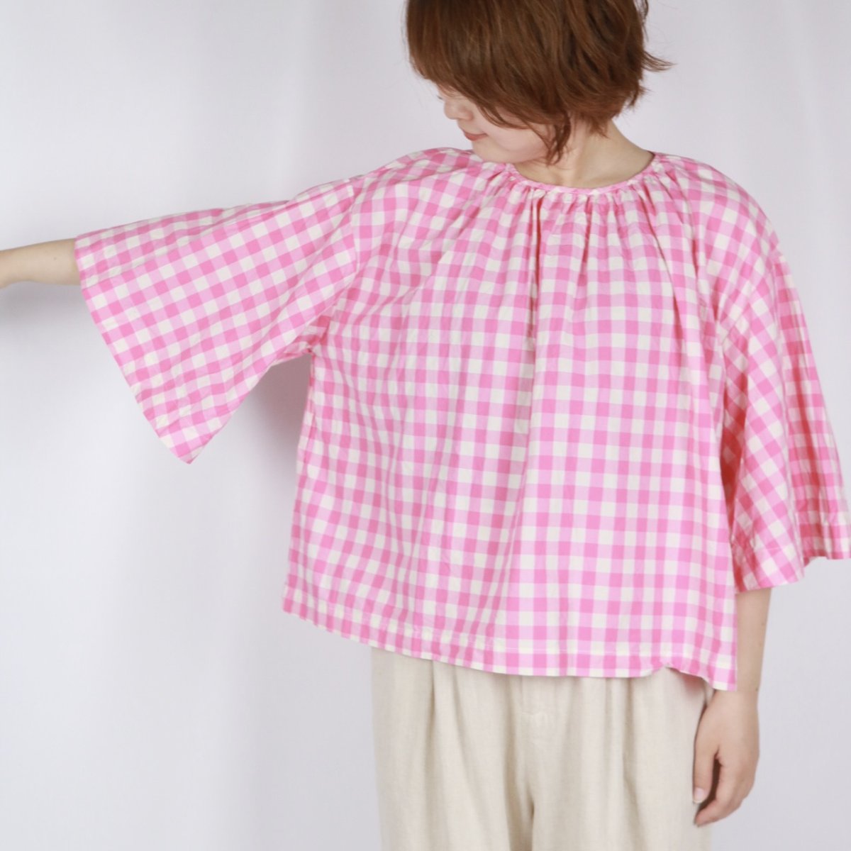 画像6: Gauze#   ギンガム ベルスリーブ プルオーバー 2色 (6)