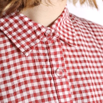 画像1: maison de soil HANDWOVEN COTTON/SILK GINGHAM CHECK REGULAR COLLAR DRESS WITH RAJASTHAN TUCK GATHERER 2色