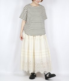 画像6: tumugu スープレコットン ボーダー天竺 裾ラウンド 半袖ロングT 2色 (6)