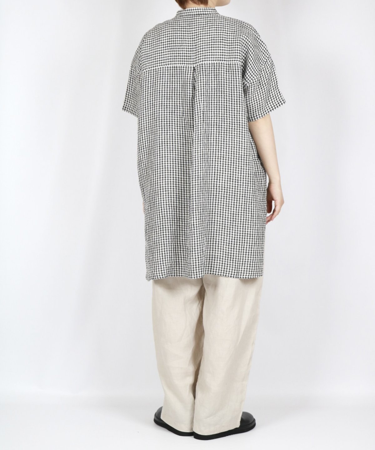 画像7: SOIL  60s LINEN CHECK BANDED COLLAR 3/4SL TUNIC (7)