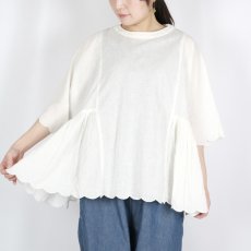 画像23: tumugu:　スカラップ刺繍 コットンリネンボイル 5分袖プルオーバー　3色 (23)