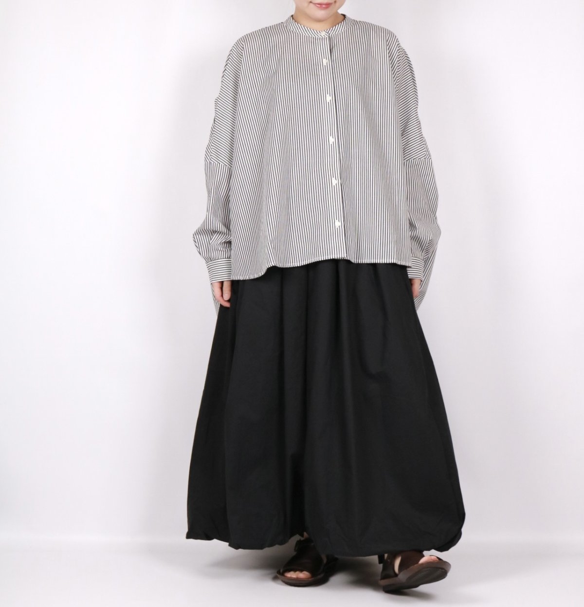 画像12: DIARIES   バック‪ギャザー ワイドシャツ  BLACK STRIPE (12)