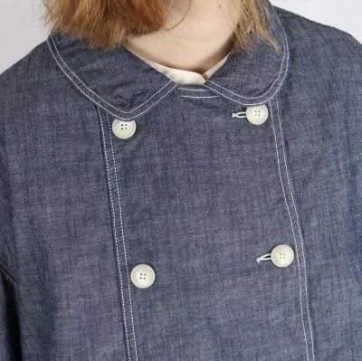 画像2: ARMEN　NAVY CHAMBRAY ROUND COLLAR DOUBLE JACKET　2サイズ