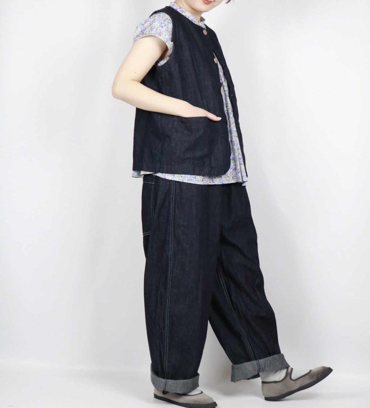 画像6: NARU 8ozムラデニムフロントボタンベスト　4色 (6)