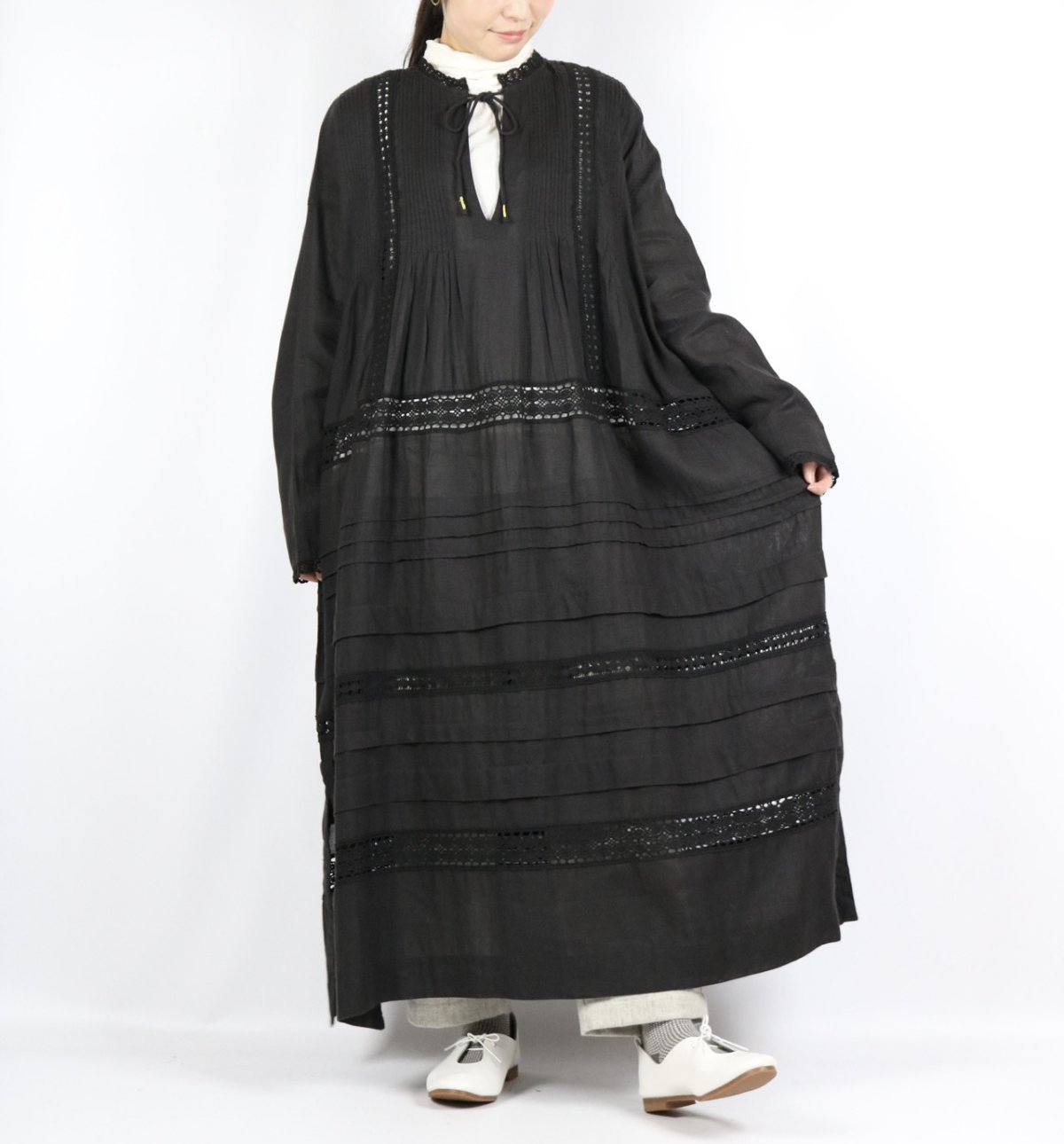 画像1: tumugu リネンコットンキャンバス　ワンピース 2色 (1)